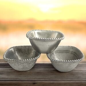 3 Vintage Beaded Silver Serving Bowls/ Planters 
8” x 5” Square.
